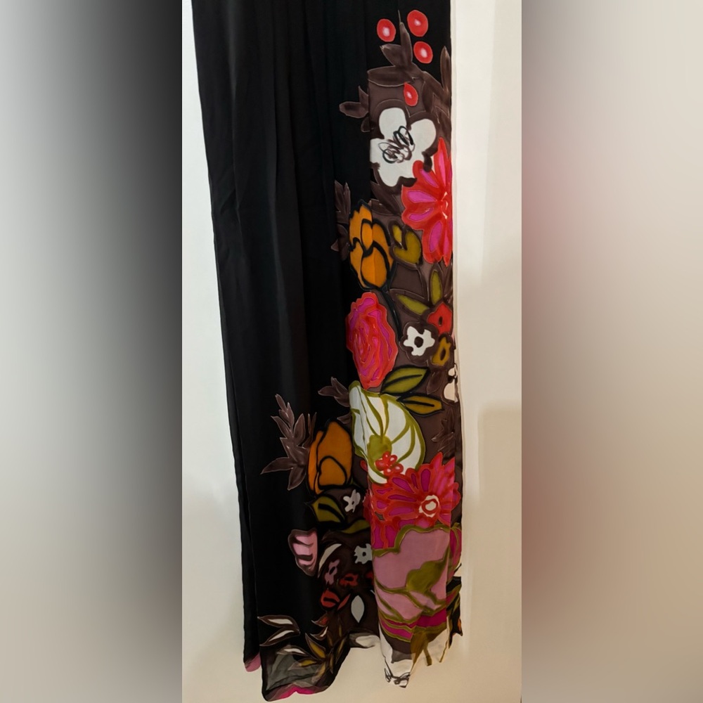 SUE WONG Women Sleeveless Silk Black Floral Print Long Maxi Dress Size 4 - Picture 12 of 16